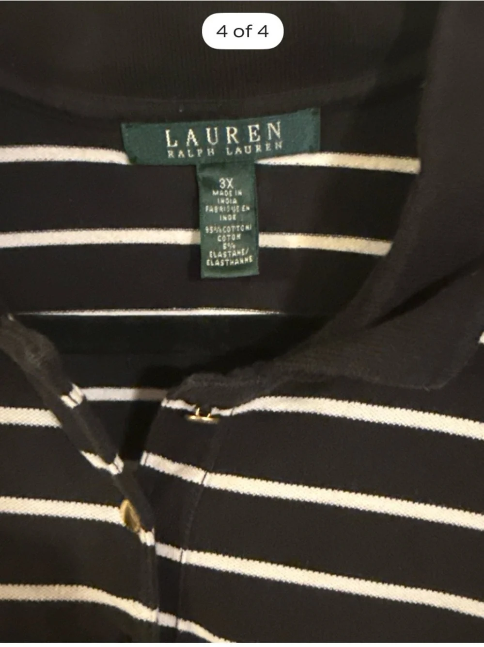 Ralph Lauren Black Polo with White Stripes and Gold Crest